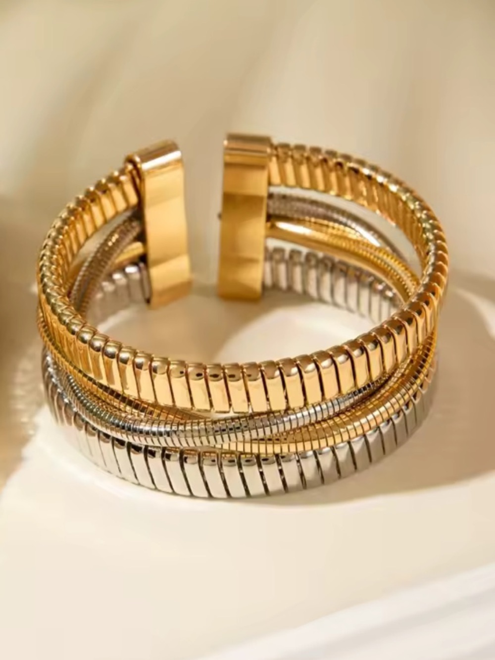 Two-Tone Gold & Silver Wrap Cuff Bracelet Statement Bangle